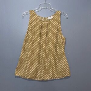LOFT Womens Mustard Yellow Pink Geometric Print Sleeveless Shell Blouse Large